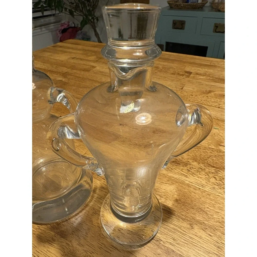 NEW Vintage Neiman Marcus Mr. & Mrs. Oil and Vinegar Cruets Hand-Blown Glass